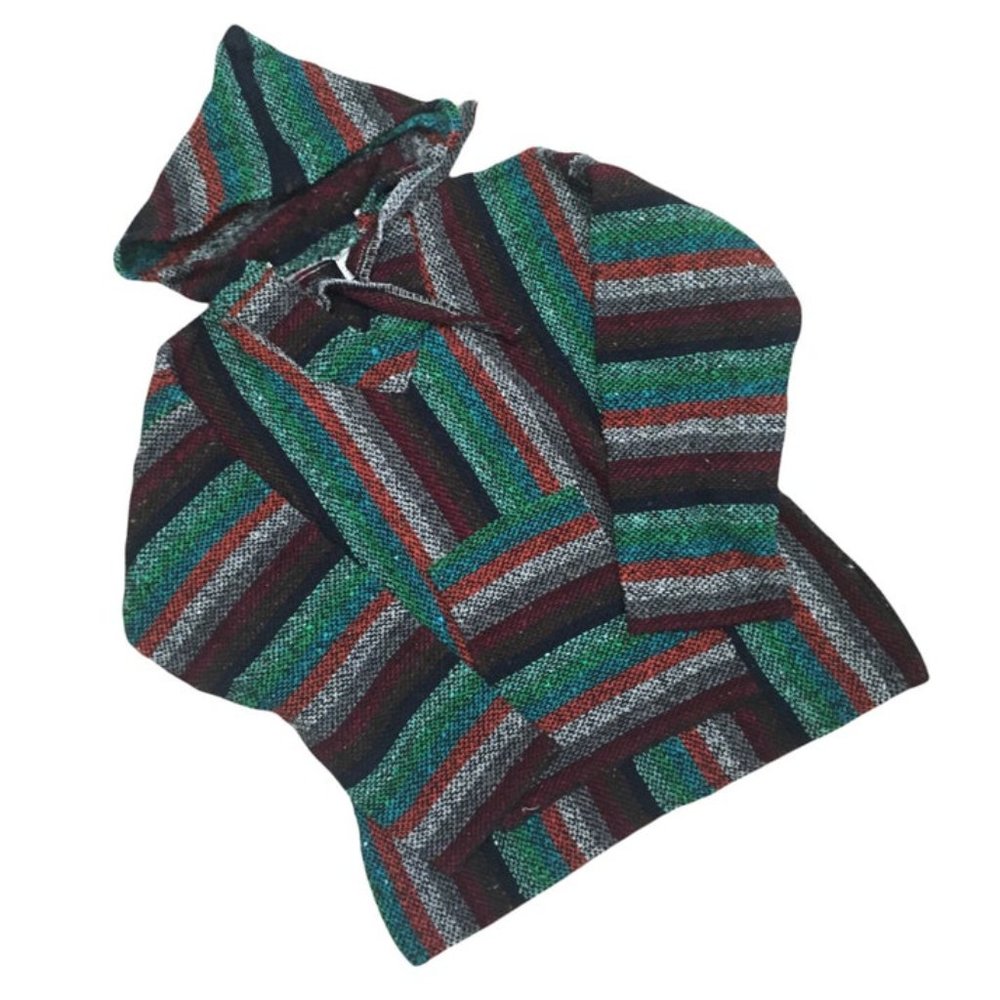 Handmade Mexican Baja Hoodie Poncho Sweatshirt- Size Small - Hippie & Bohemian